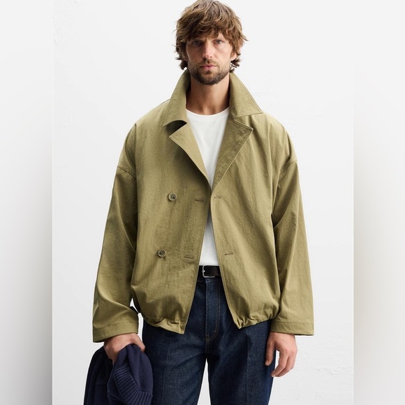 ZARA NWOT Men's Khaki Cropped Trench coat, Size XL - Picture 1 of 13